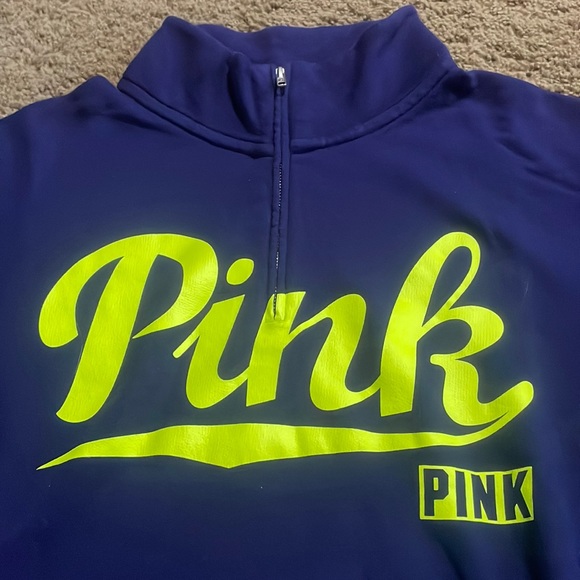Pink Victoria Secret navy sweatshirt with Neon PINK across center front Sz XS - Picture 4 of 10